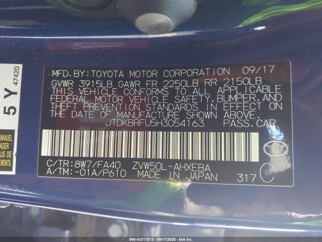 JTDKBRFU5H3054163 Toyota 2zr-fxe,1nm