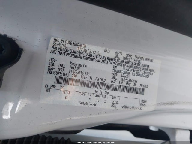 Ford Focus 2015 1FADP3F23FL316593 Image 9