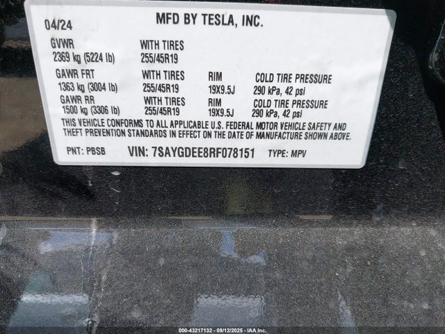 2024 TESLA MODEL Y 7SAYGDEE8RF078151 Photo 8