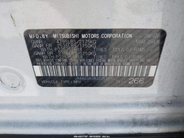 2018 MITSUBISHI OUTLANDER JA4AD3A38JZ053880 Photo 8