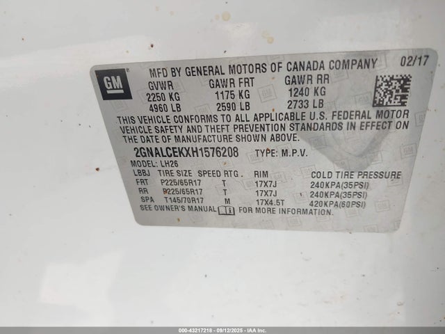2GNALCEKXH1576208 Chevrolet lea - sidi: spark ignited direct injection, e85 max, alum
