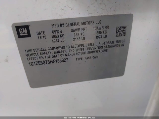 1G1ZE5ST5HF186827 Chevrolet lfv - di: direct injection, vvt: variable valve timing, gen 1