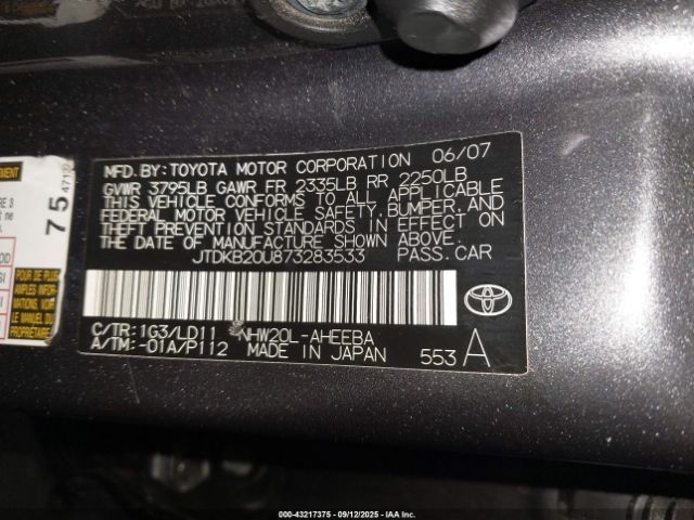 2007 TOYOTA PRIUS JTDKB20U873283533 Photo 8