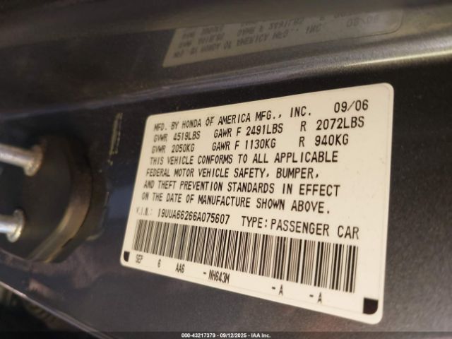 2006 ACURA TL 19UUA66266A075607 Photo 8