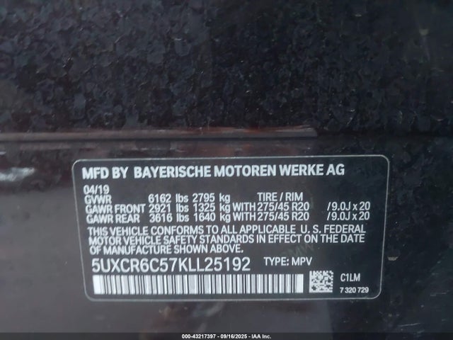 5UXCR6C57KLL25192 BMW X5