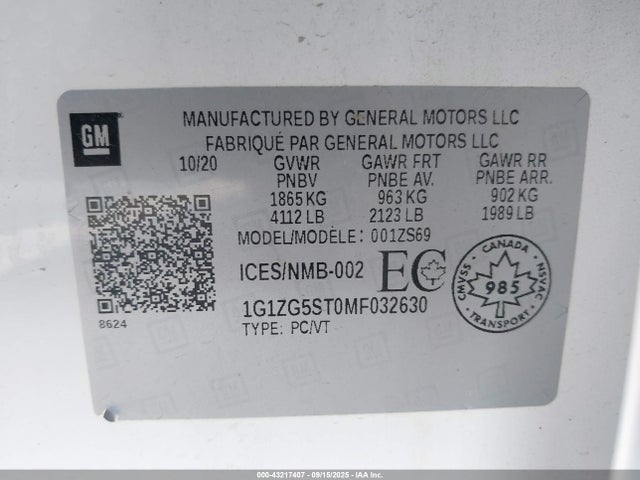 1G1ZG5ST0MF032630 Chevrolet lfv - direct injection, variable valve timing, gen 1 gmna