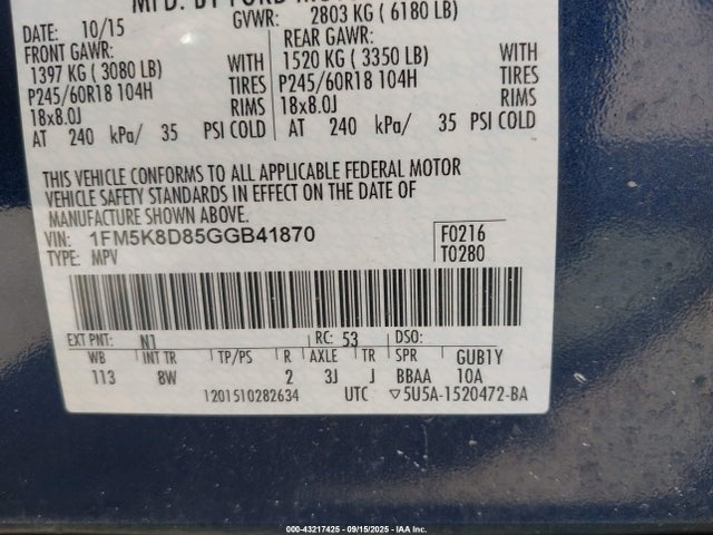 Ford Explorer 2016 1FM5K8D85GGB41870 Image 9