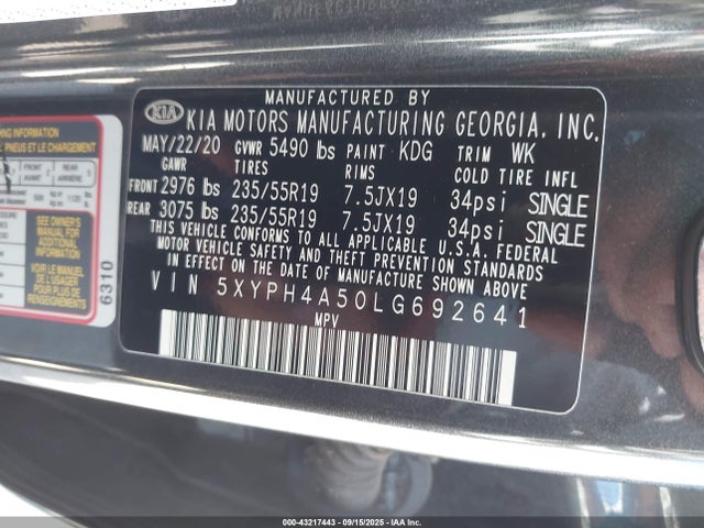 5XYPH4A50LG692641 KIA gdi lambda-ii