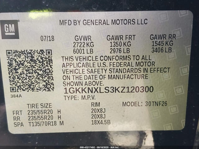 1GKKNXLS3KZ120300 GMC lgx - direct injection, variable valve timing, alum, gen 2