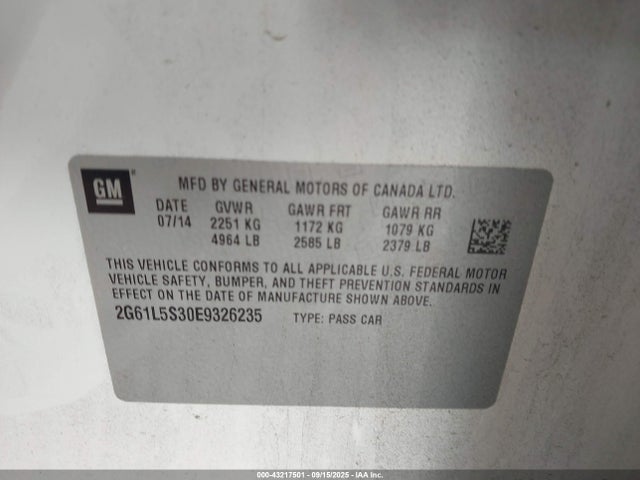 2014 CADILLAC XTS 2G61L5S30E9326235 Photo 8