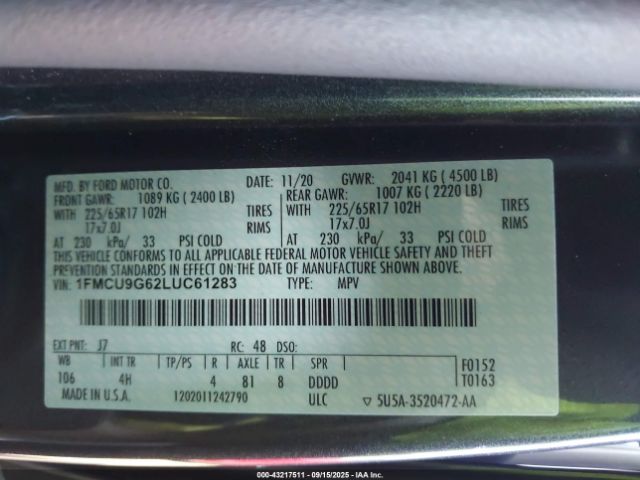 2020 FORD ESCAPE 1FMCU9G62LUC61283 Photo 8