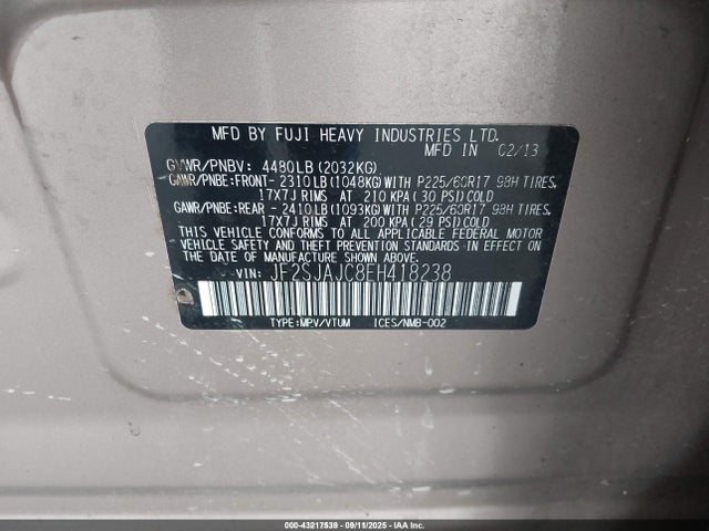 Subaru 2.5na u5 2014 JF2SJAJC8EH418238 Image 9