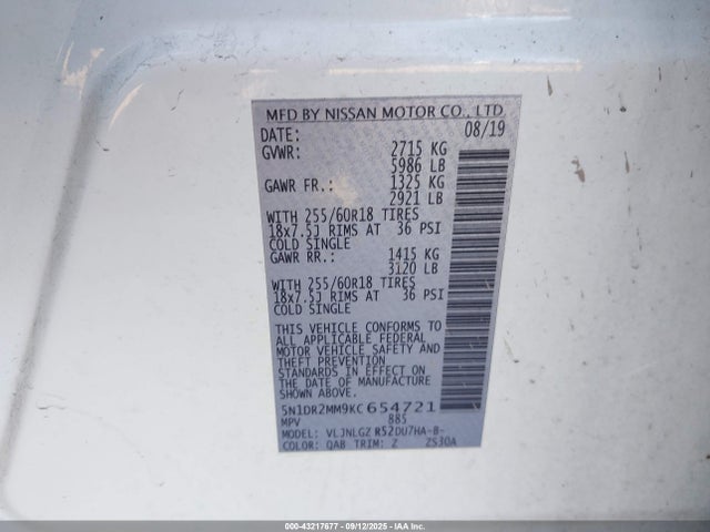 5N1DR2MM9KC654721 Nissan Pathfinder