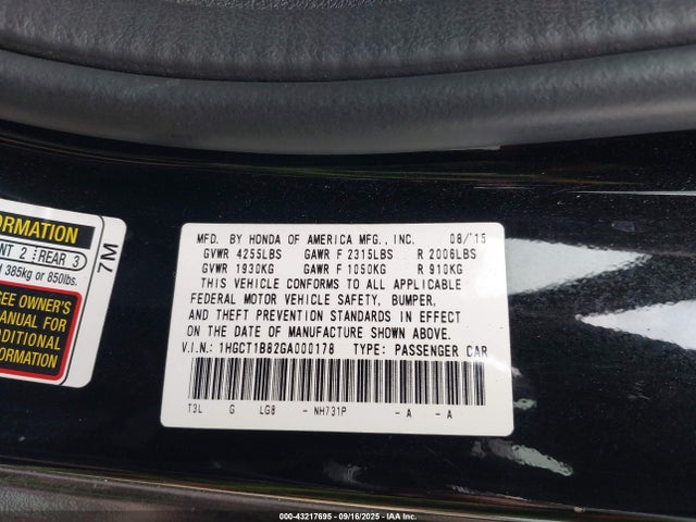 1HGCT1B82GA000178 Honda k24w1