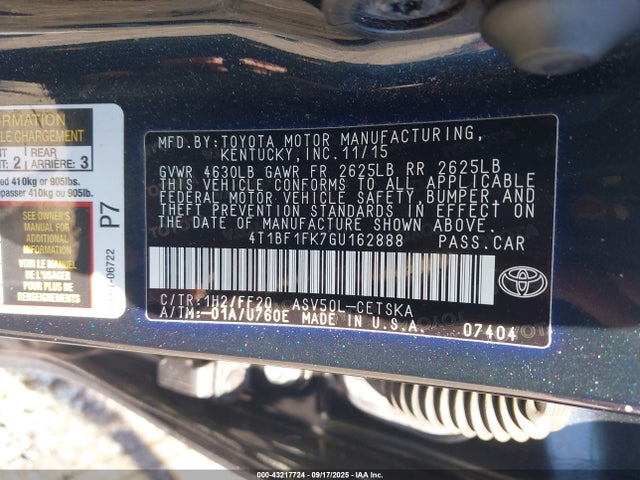 4T1BF1FK7GU162888 Toyota 2ar-fe