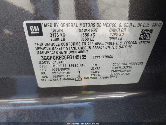 3GCPCREC6EG145155 Chevrolet l83 - vvt, afm (active fuel management), aluminum