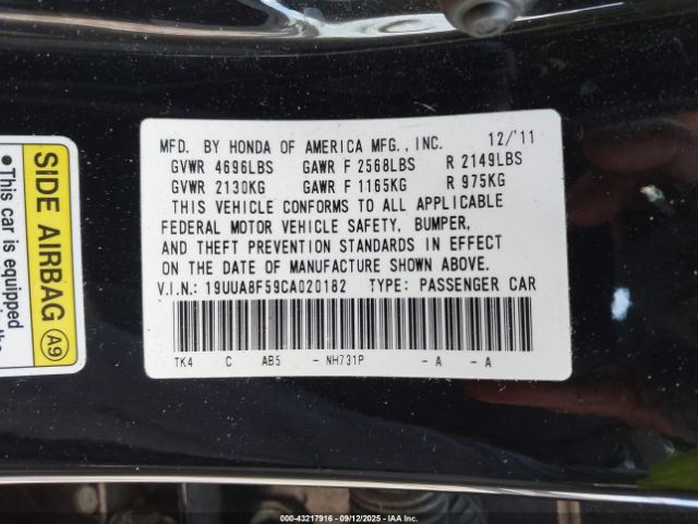 2012 ACURA TL 19UUA8F59CA020182 Photo 8