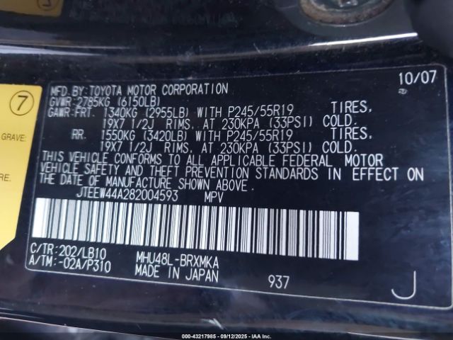 2008 TOYOTA HIGHLANDER HYBRID JTEEW44A282004593 Photo 8