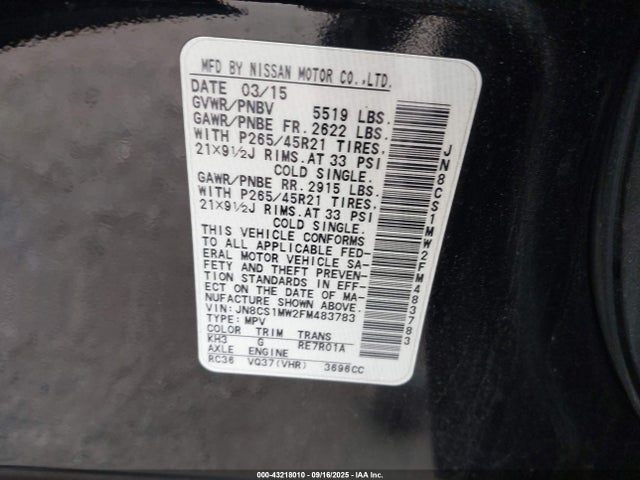 Infiniti QX70 2015 JN8CS1MW2FM483783 Image 9