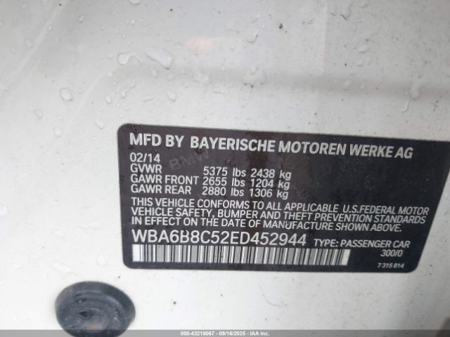 2014 BMW 640I GRAN COUPE WBA6B8C52ED452944 Photo 8