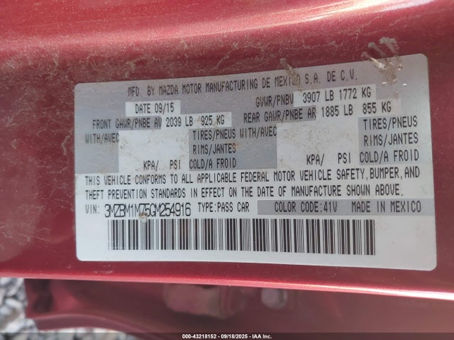 3MZBM1M75GM254916 Mazda pe