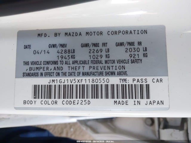 JM1GJ1V5XF1180550 Mazda MAZDA6