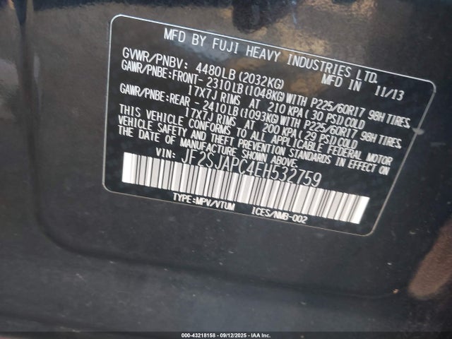 JF2SJAPC4EH532759 Subaru 2.5na u5