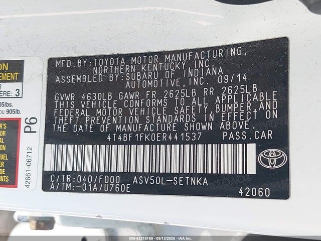 Toyota 2ar-fe 2014 4T4BF1FK0ER441537 Image 9
