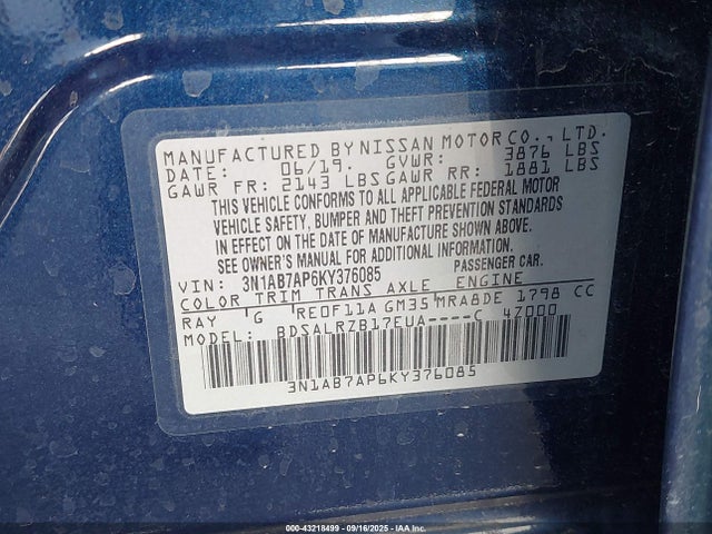 3N1AB7AP6KY376085 Nissan Sentra
