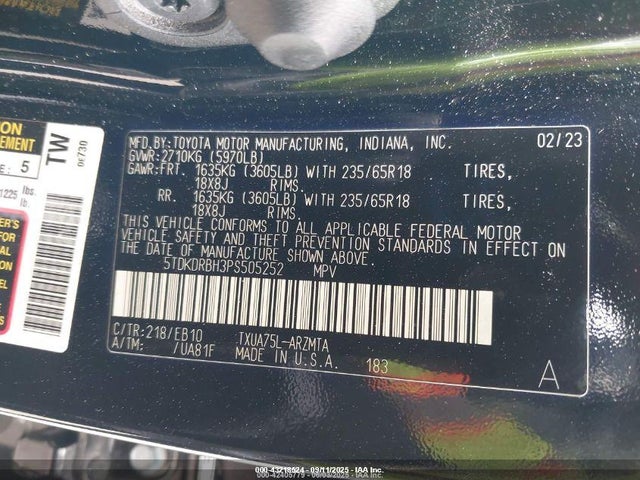 5TDKDRBH3PS505252 Toyota t24a-fts