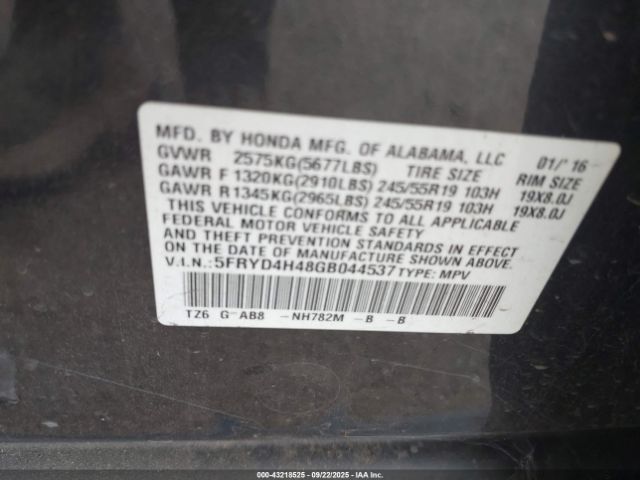 2016 ACURA MDX 5FRYD4H48GB044537 Photo 8