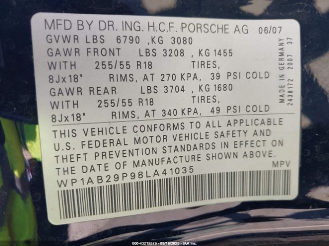 2008 PORSCHE CAYENNE WP1AB29P98LA41035 Photo 8