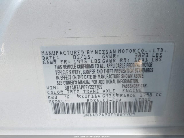 3N1AB7AP0FY227709 Nissan 2015