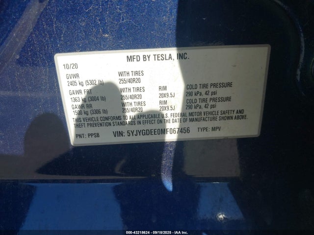 2021 TESLA MODEL Y 5YJYGDEE0MF067456 Photo 8