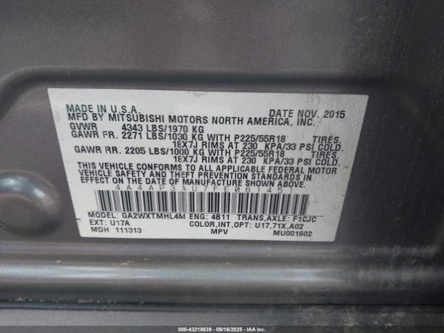 2015 MITSUBISHI OUTLANDER SPORT 4A4AP3AU7FE061451 Photo 8