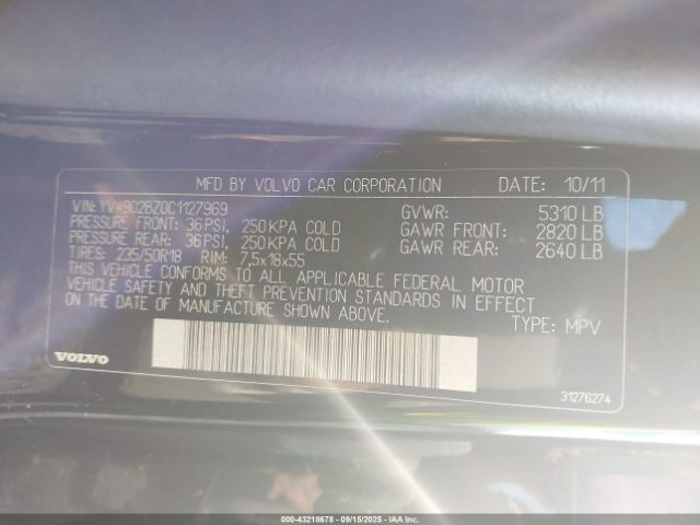 2012 VOLVO XC70 YV4902BZ0C1127969 Photo 8