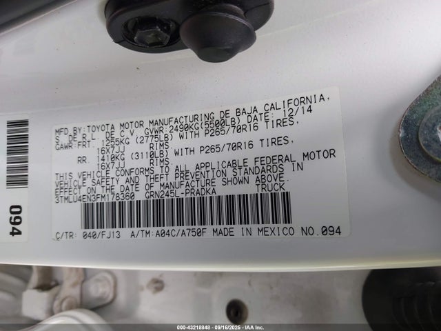 Toyota 1gr-fe 2015 3TMLU4EN3FM178360 Image 9