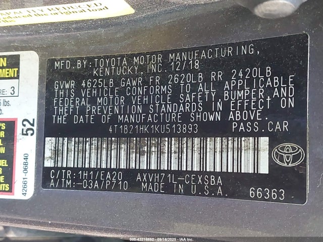 4T1B21HK1KU513893 Toyota a25a-fxs port+direct