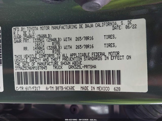 3TMAZ5CN6NM187845 Toyota 2gr-fks