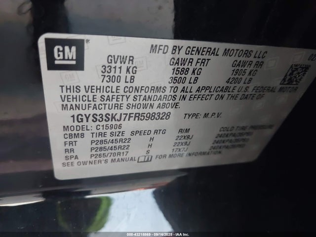 1GYS3SKJ7FR598328 Cadillac Escalade Esv Luxury