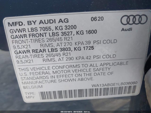 2020 AUDI E-TRON SPORTBACK WA13ABGE1LB036080 Photo 8