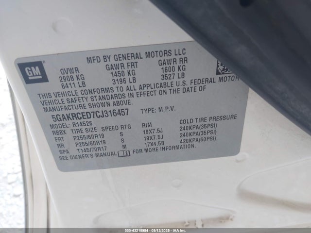 Aukcja sprzedaży 2012 Buick Enclave Leather, vin: 5GAKRCED7CJ316457, numer aukcji: 43218984