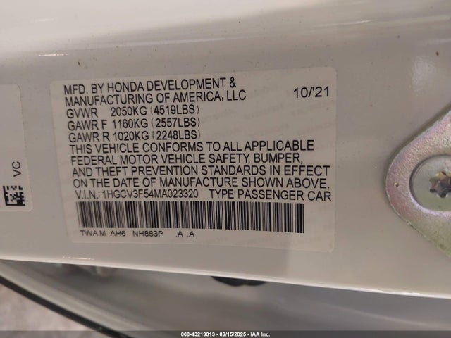Honda lfb2 2021 1HGCV3F54MA023320 Image 9