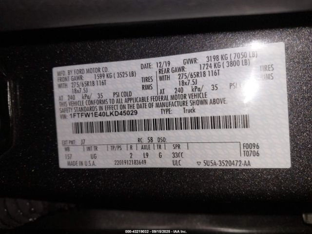 2020 FORD F-150 1FTFW1E40LKD45029 Photo 8