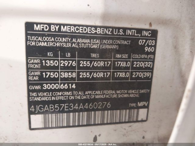 2004 MERCEDES-BENZ ML 350 4JGAB57E34A460276 Photo 8