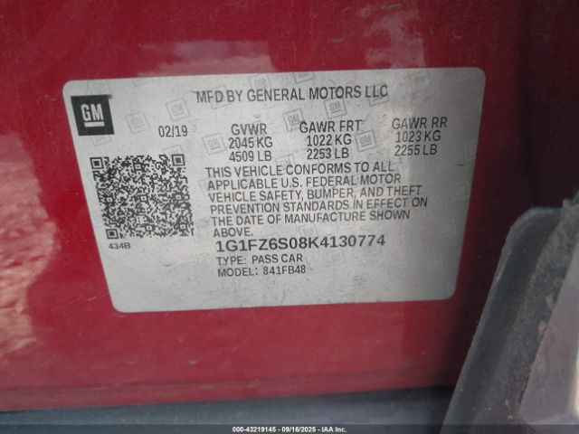 2019 CHEVROLET BOLT EV 1G1FZ6S08K4130774 Photo 8