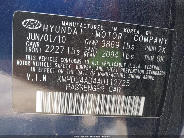 2010 HYUNDAI ELANTRA KMHDU4AD4AU112725 Photo 8
