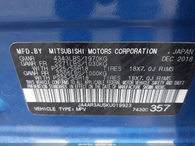 2019 MITSUBISHI OUTLANDER SPORT JA4AR3AU5KU019923 Photo 8