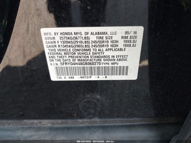 5FRYD4H48GB060270 Acura j35y5