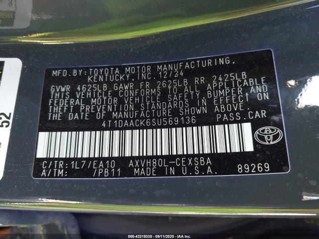 Toyota a25a-fxs 2025 4T1DAACK6SU569136 Image 9